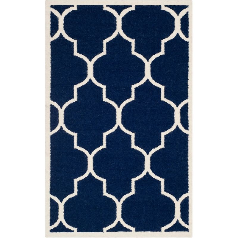 Navy/Ivory Handmade Geometric Wool Area Rug - 3' x 5'