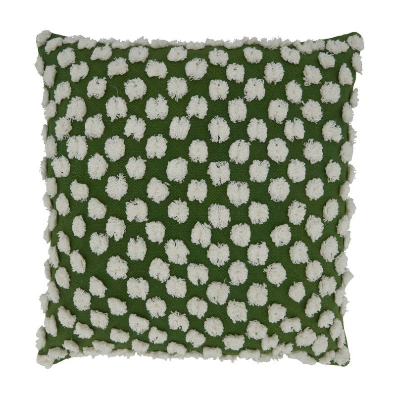 Green Tufted Pom Pom Cotton Square Throw Pillow