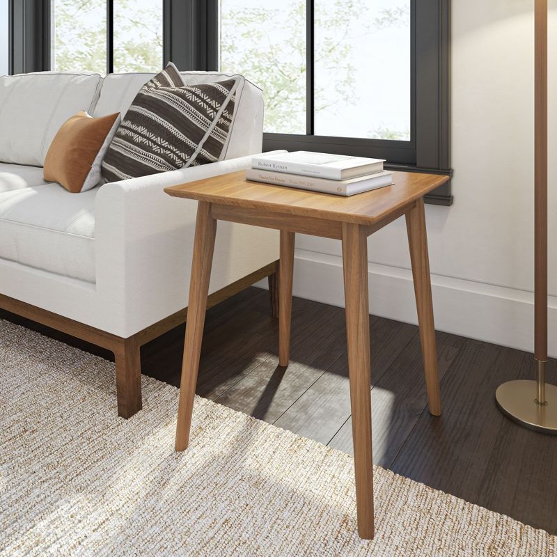 Pecan Pine Mid-Century Modern Square Side Table
