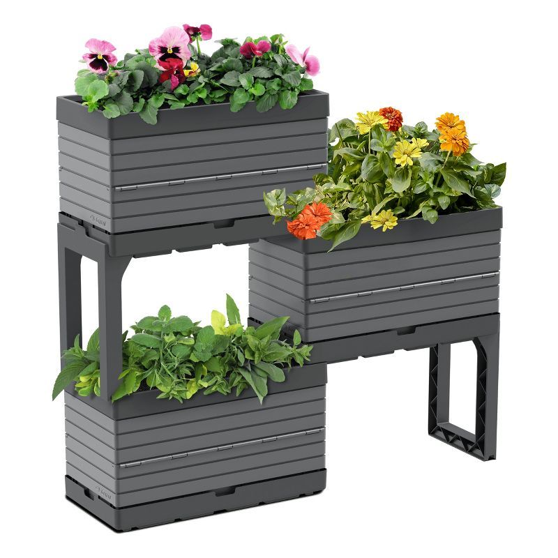 FlexSpace Gray Polypropylene Modular Raised Garden Bed Planter