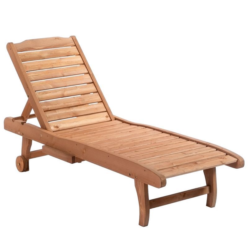 Red Wood Look Outdoor Chaise Lounge with Pull-Out Tray