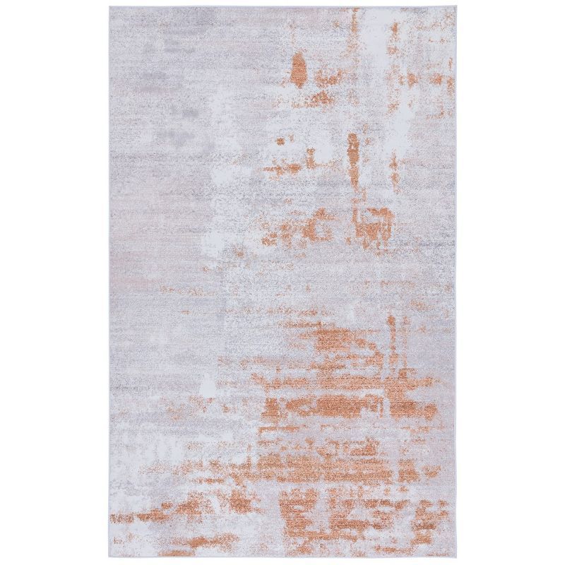 Gray and Rust Abstract Synthetic 4' x 6' Area Rug