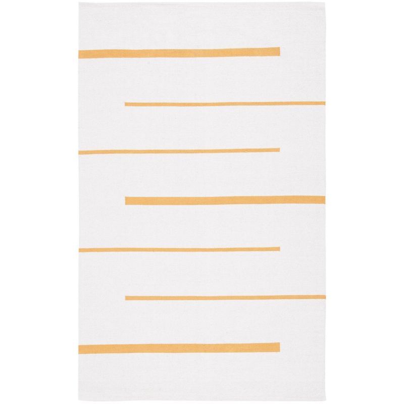 Ivory and Gold Handwoven Cotton Striped Area Rug, 5' x 8'