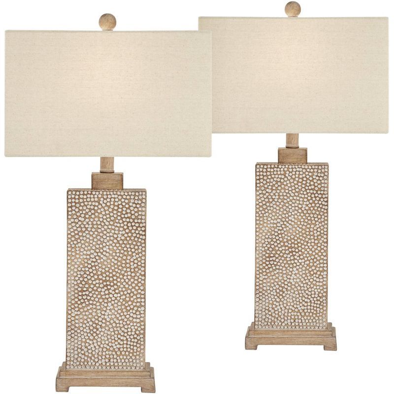 Rustic Farmhouse Earth Tone Table Lamps with Oatmeal Shades, Set of 2