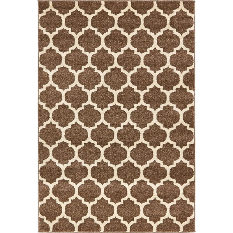 Brown Trellis 4' x 6' Stain-Resistant Synthetic Area Rug