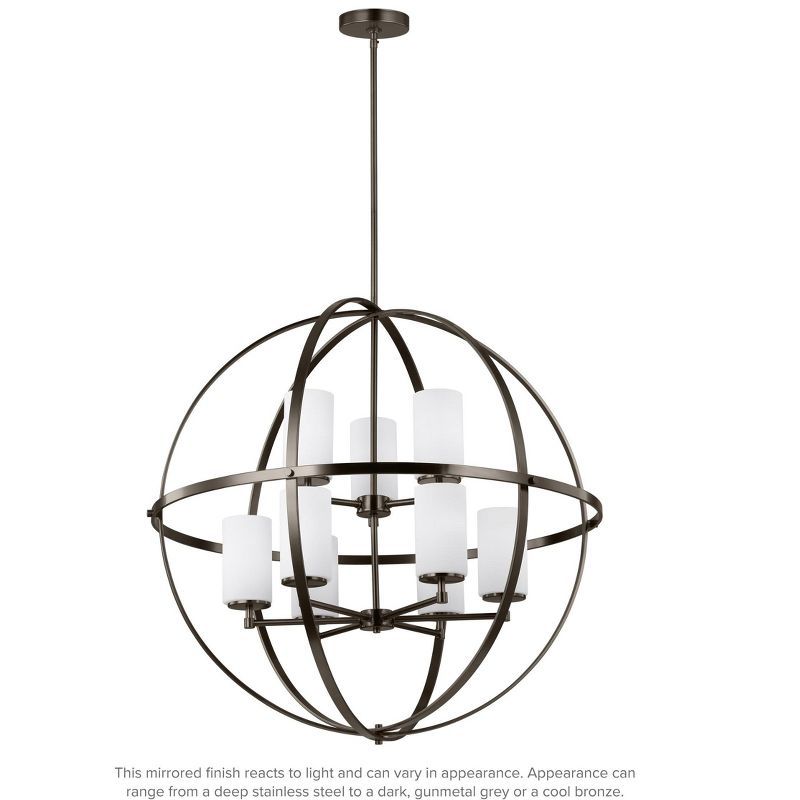 Alturas 9-Light Brushed Bronze Cage Chandelier with White Glass Shades