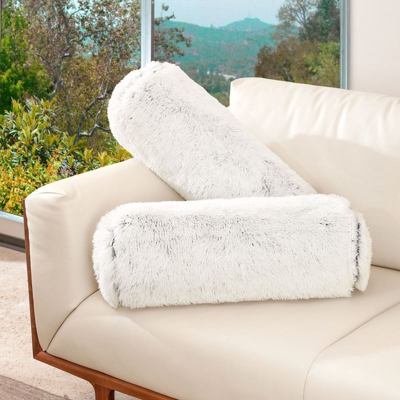 Luxurious White Faux Fur Bolster Pillow Set