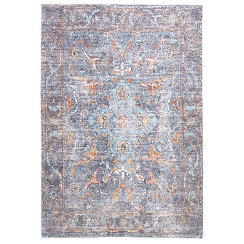 Percy Blue and Gray Chenille 4' x 6' Washable Area Rug