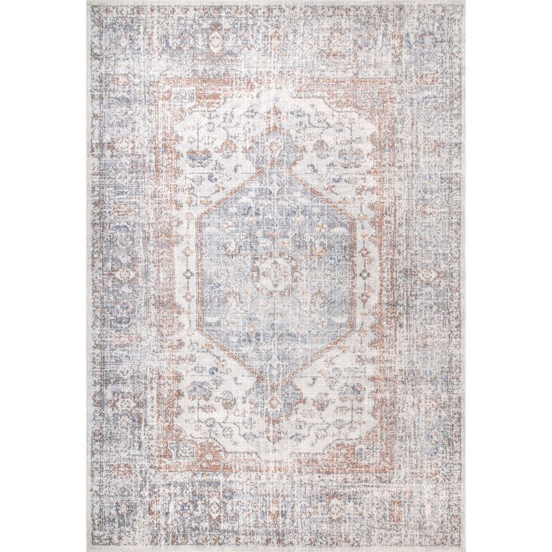 19" Square Gray Floral Easy-Care Washable Rug