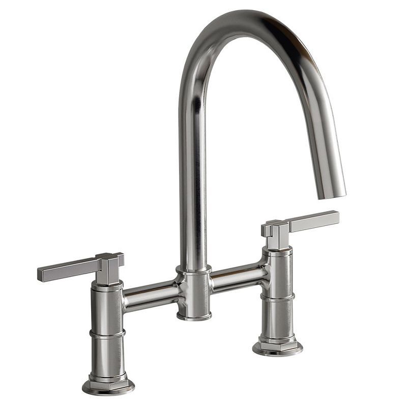 Polished Chrome Double-Handle Bridge Kitchen Faucet with 360 Swivel Spout