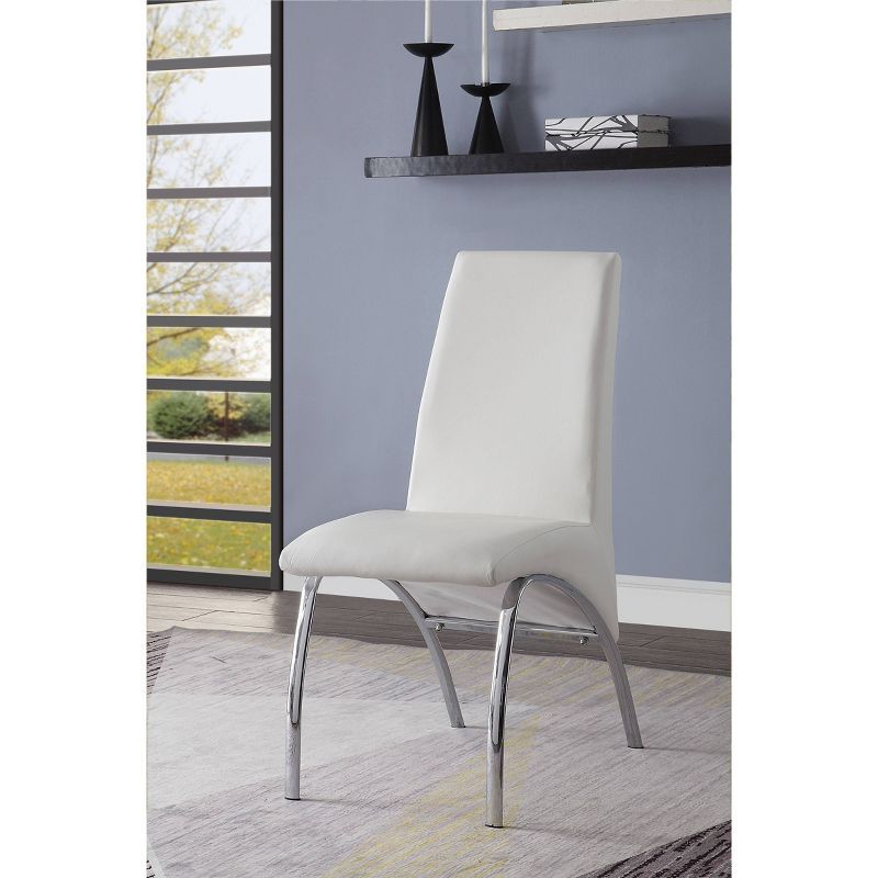 Elegant White Faux Leather & Chrome Metal Side Chair Set