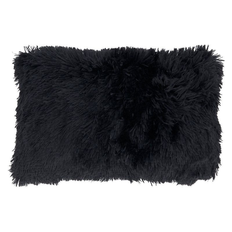 Classic Black Faux Fur Oblong Throw Pillow with Down Filling