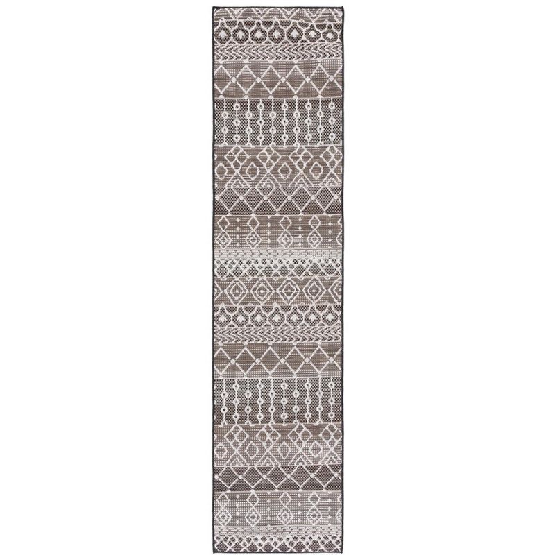 Havana Brown and Ivory Geometric Indoor/Outdoor Runner Rug