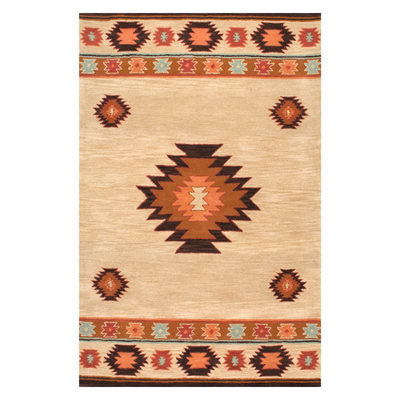 Handmade Tufted Southwestern Beige Wool 4'x6' Area Rug