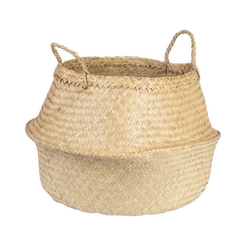 Natural Seagrass Round Collapsible Storage Basket with Handles