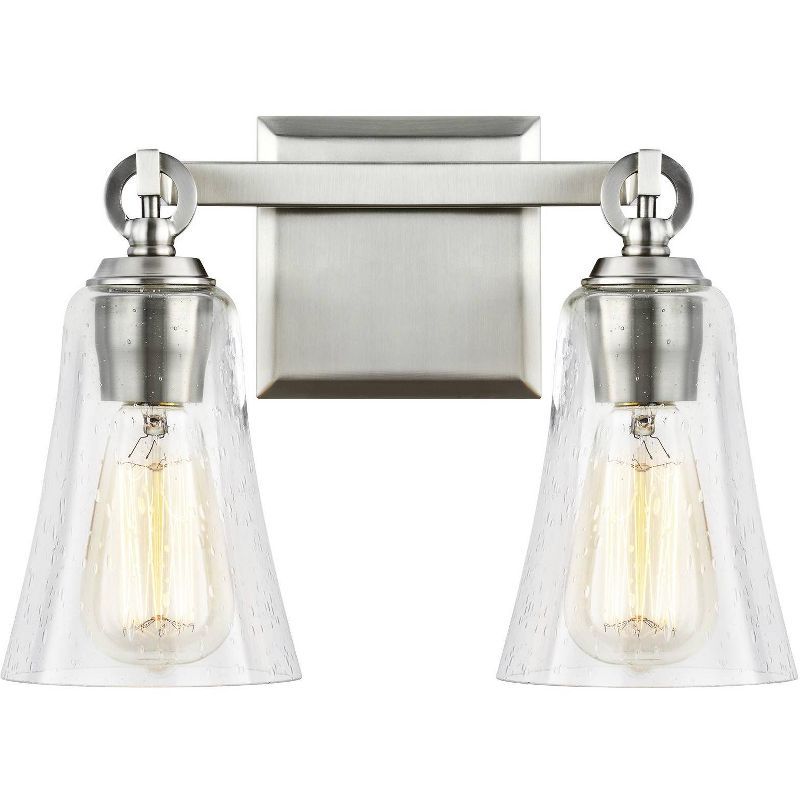 Satin Nickel Seeded Glass 2-Light Dimmable Vanity Fixture