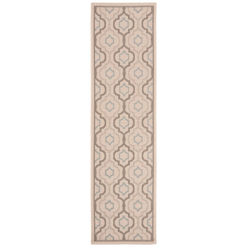 Beige and Aqua Geometric Pattern Outdoor Runner Rug