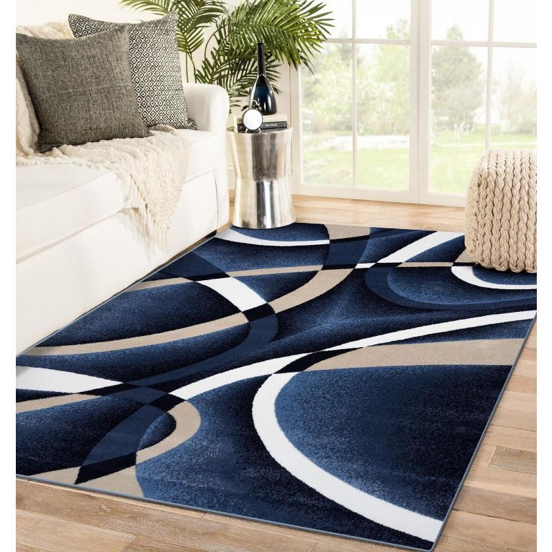 Navy and Beige Abstract Geometric 6' x 9' Area Rug