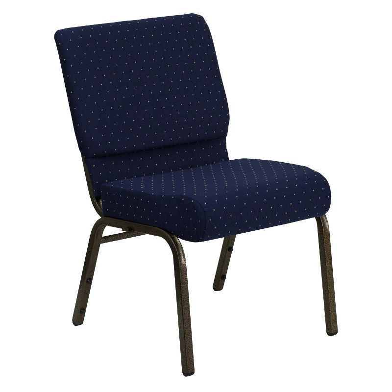 Navy Blue Fabric and Gold Steel Stacking Chair