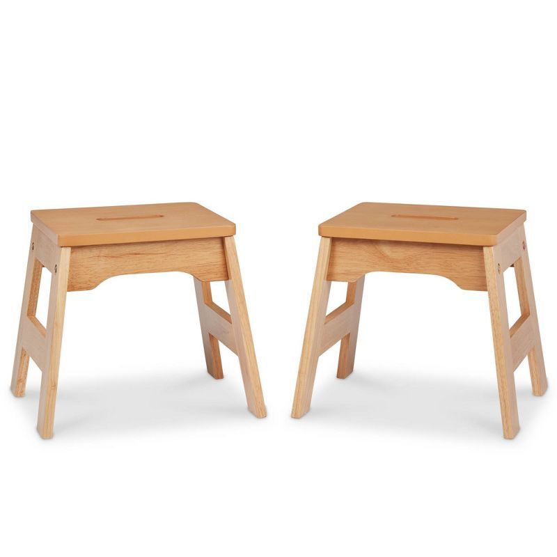 Natural Wooden Stackable Kids Stools - Set of 2