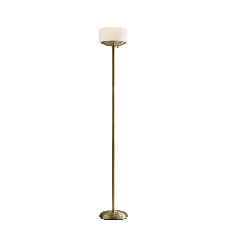 Opal White and Antique Brass 71" Torchiere Floor Lamp with Glass Shade