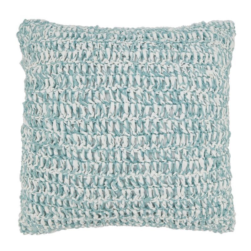 Zen Blue and White Raffia Poly Filled Outdoor Throw Pillow