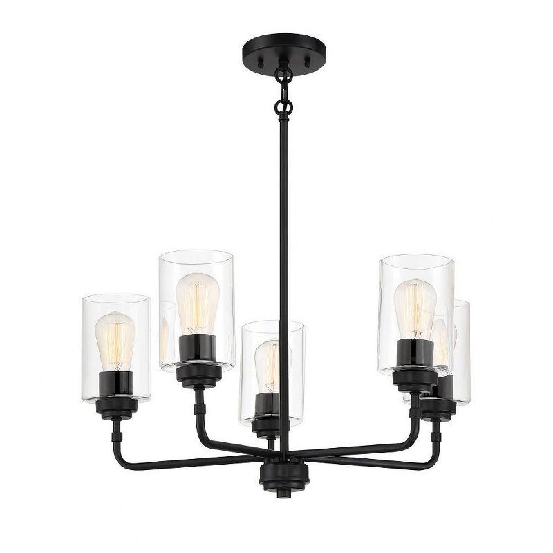 Stowe Flat Black 5-Light Cylinder Chandelier with Clear Glass