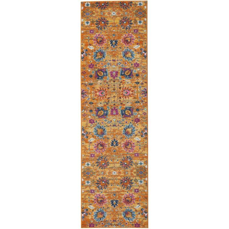 Sunny Yellow Geometric Runner Rug 2'2" x 7'6" with Persian Motifs