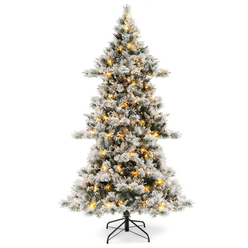 7-Foot Snow Flocked Christmas Tree with Warm LED Lights