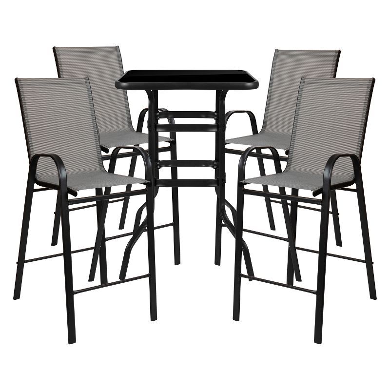 Gray 4-Person Steel and Glass Outdoor Bistro Set