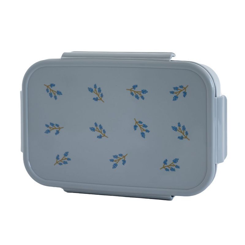 Blueberry Blue Recycled Plastic Bento Box with Floral Print