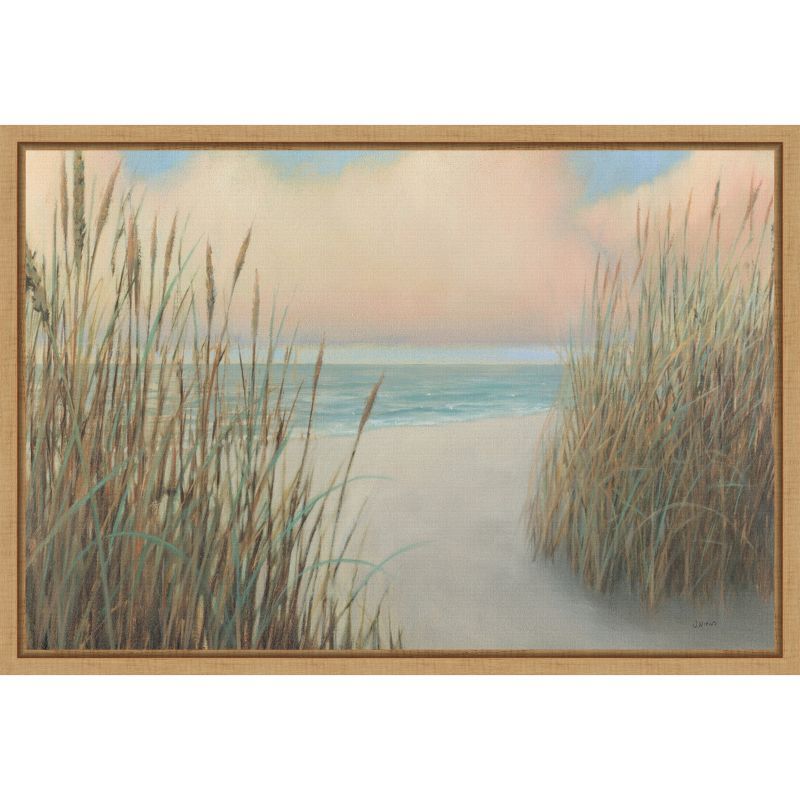 Beach Trail I Coastal Canvas Wall Art with Brown Frame