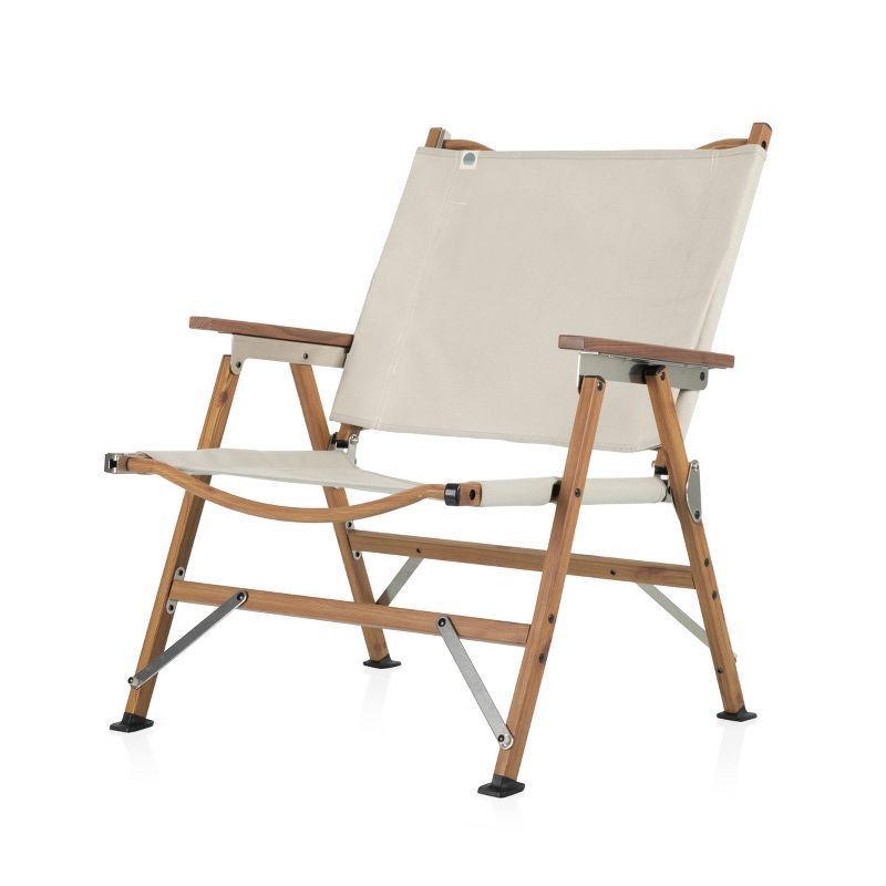 Las Palmas Beige Canvas and Wood Outdoor Folding Chair