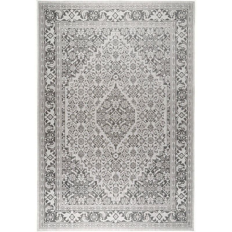 Dahlia Gray and Black Medallion Outdoor Area Rug