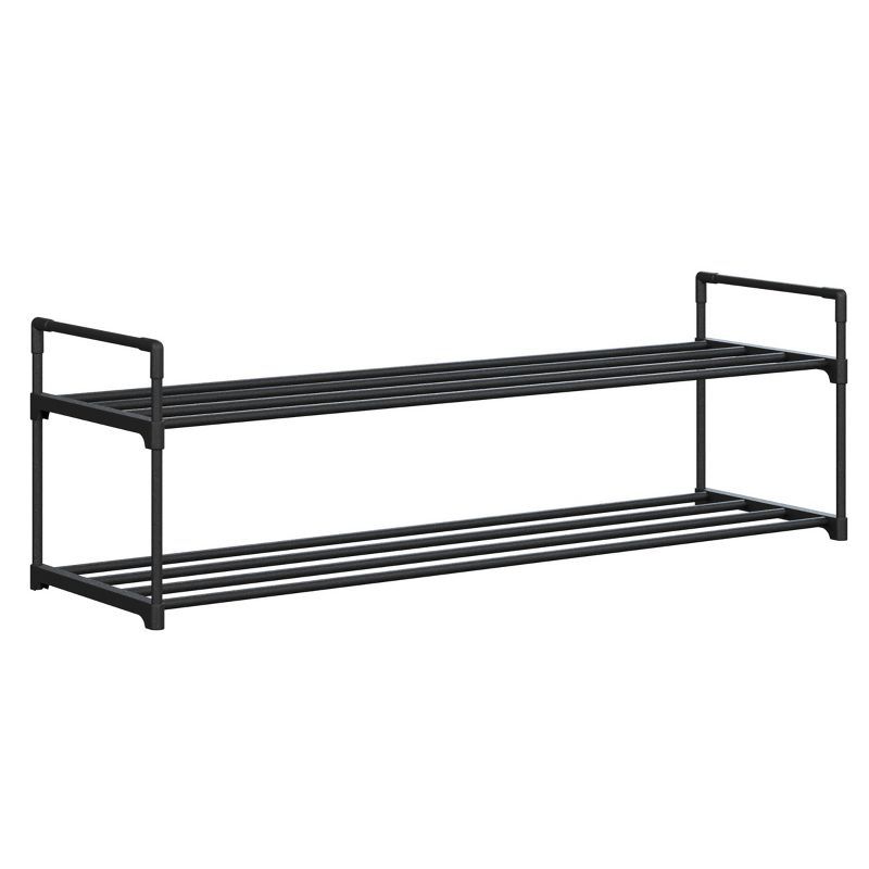 Black 2-Tier Stackable Metal and Plastic Shoe Rack