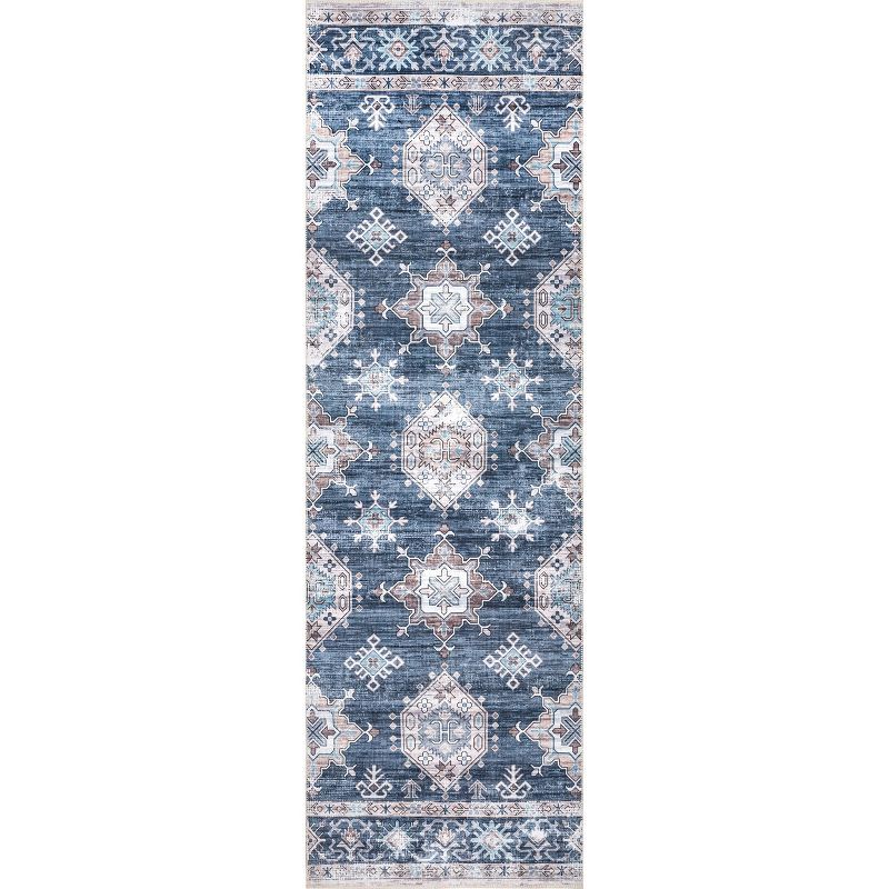 Finley Blue Vintage Distressed Washable Runner Rug