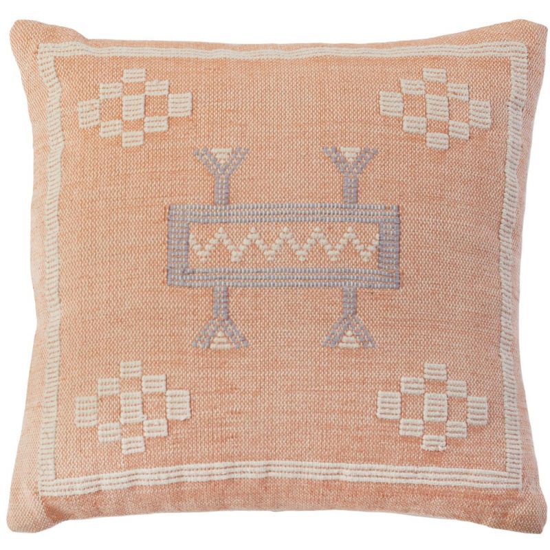 Apricot Cotton Embroidered Boho-Chic Throw Pillow 18"