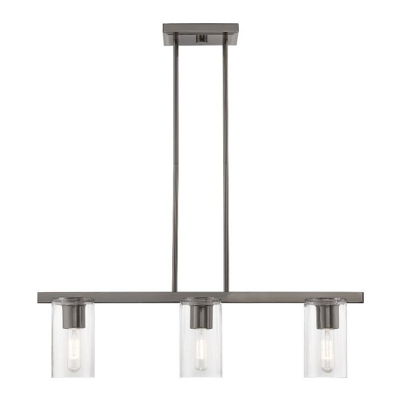 Clarion 30'' Black Chrome Linear Chandelier with Clear Glass Shades