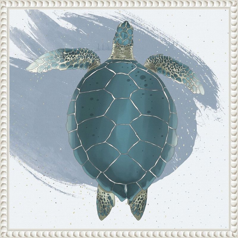 Sea Turtle Beaded Framed Canvas Wall Art