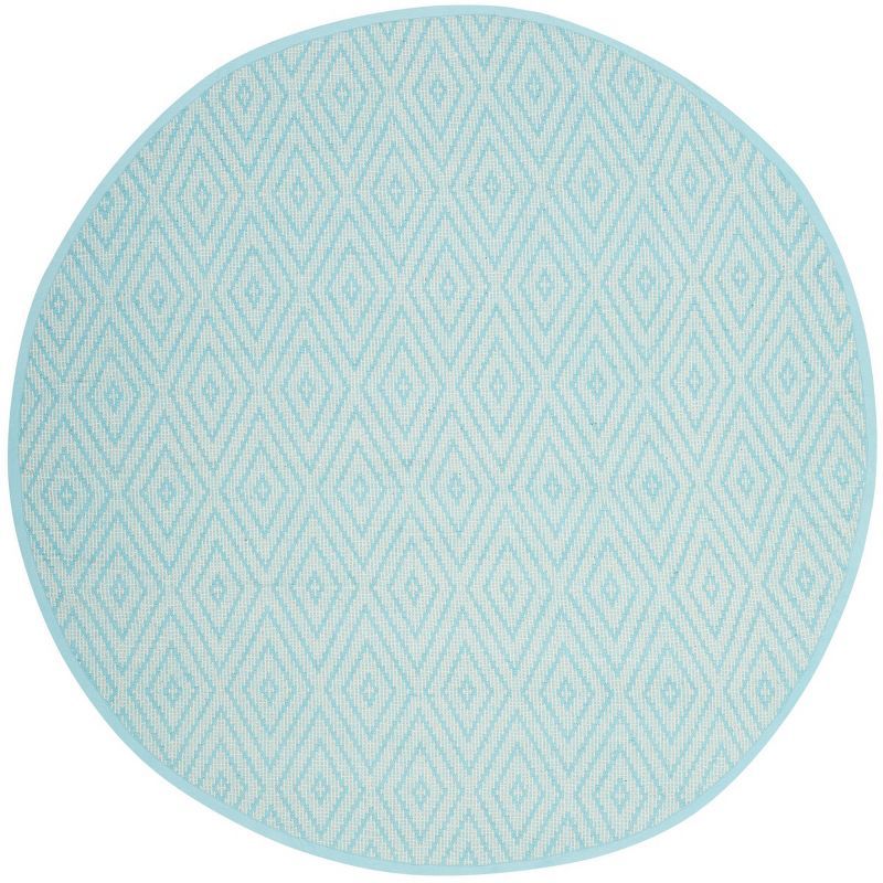 Ivory and Turquoise Geometric Cotton Round Rug