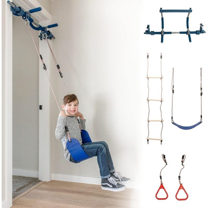 Blue and Red 4-Piece Indoor Doorway Gym Set for Kids