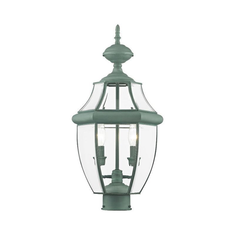 Verdigris Brass 2-Light Outdoor Post Lantern with Clear Glass