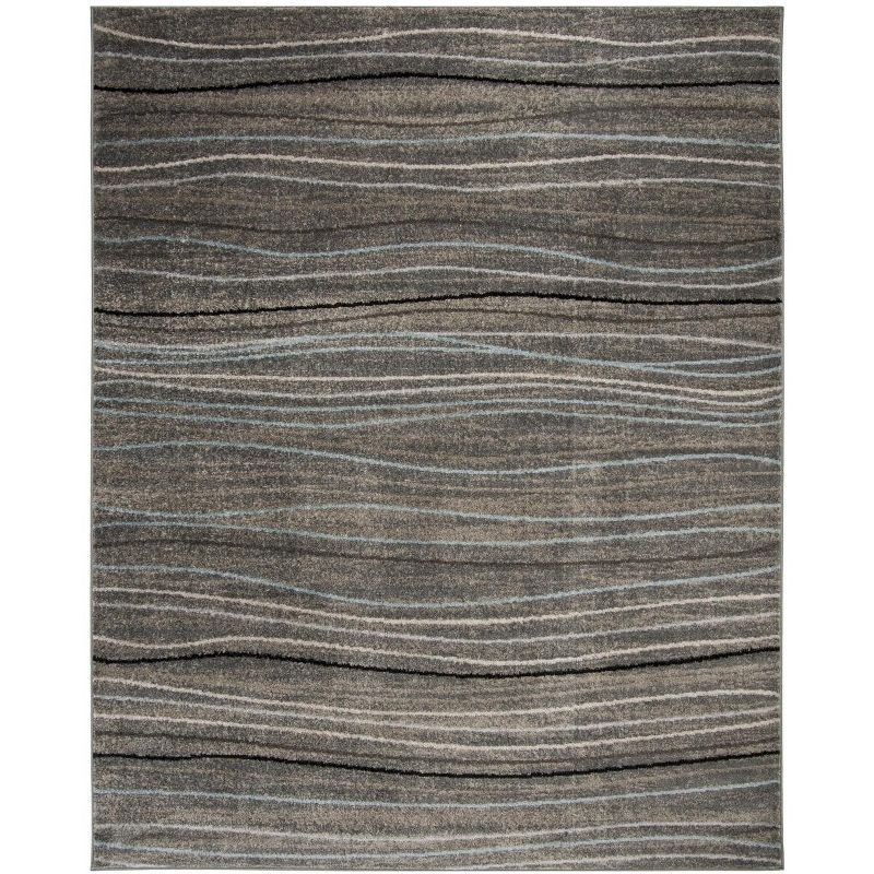 Silver and Beige Striped Synthetic Outdoor Area Rug