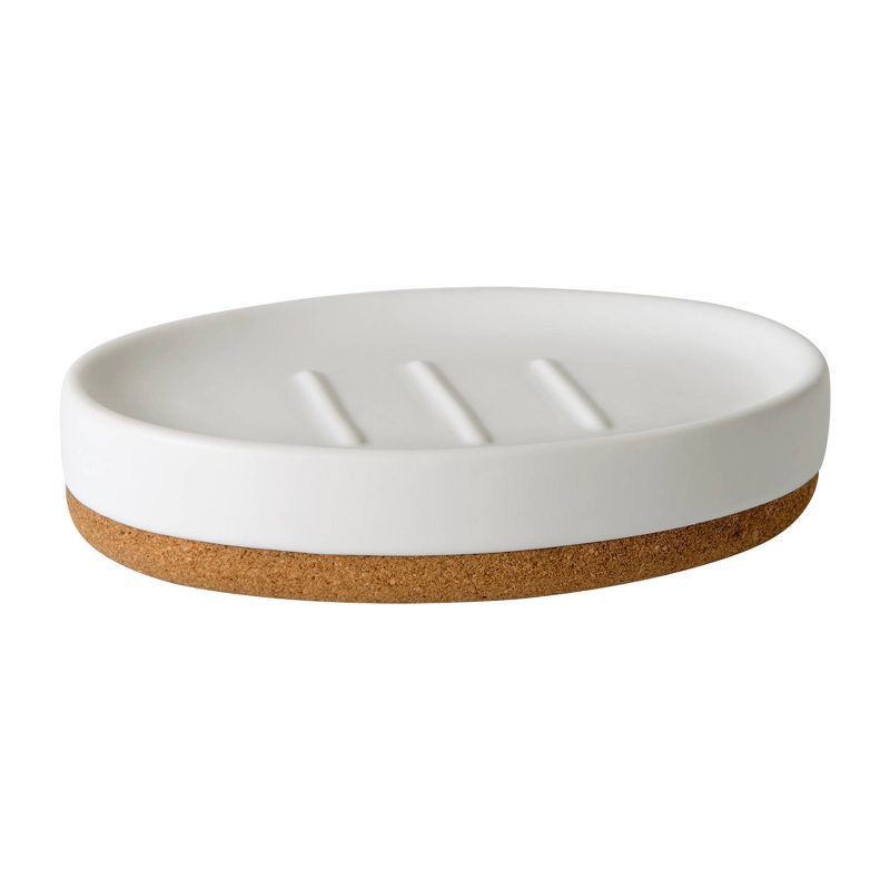 White Ceramic Soap Dish with Cork Base