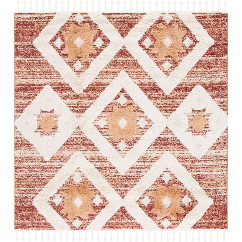 Rust and Ivory Diamond Shag Square Area Rug