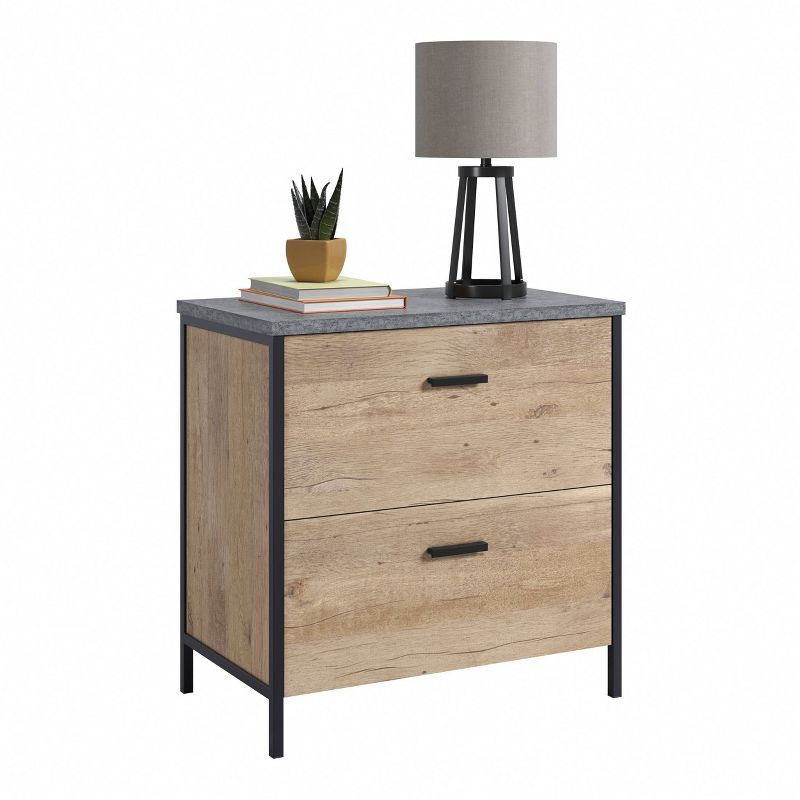 Prime Oak and Slate Gray 2-Drawer Lockable Lateral File Cabinet