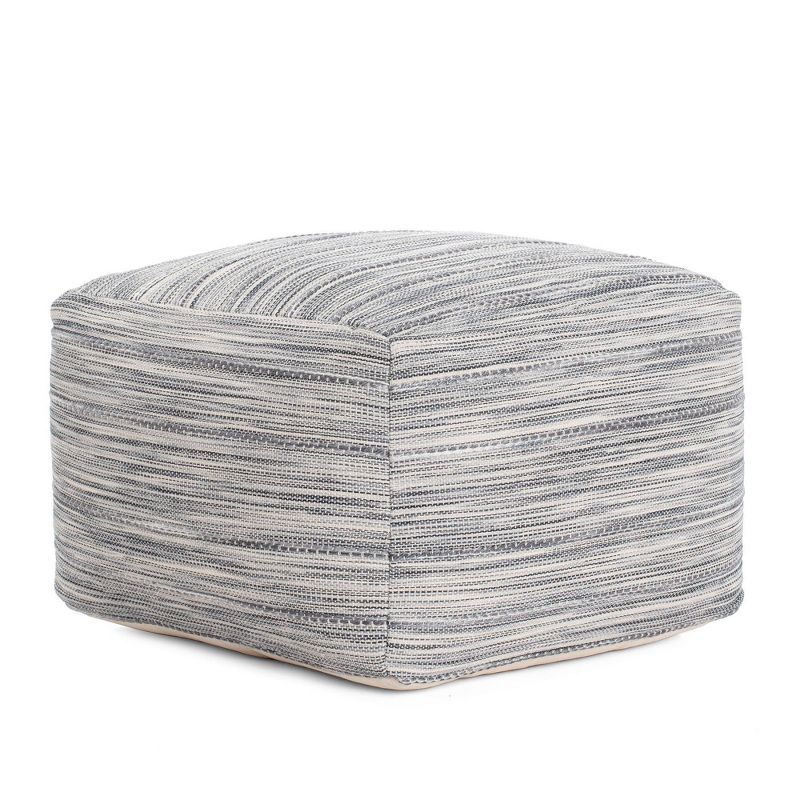 Gray and Blue Cotton Polyester Square Pouf Ottoman