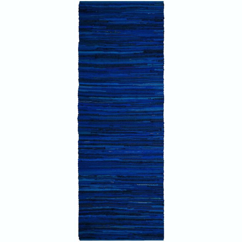 Handmade Blue Stripe Flat Woven Wool-Cotton Runner Rug 2'3" x 12'