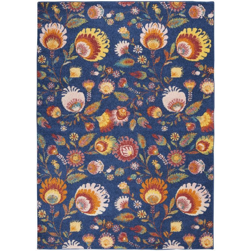 Bohemian Bliss Navy Multicolor Floral 4' x 6' Synthetic Area Rug