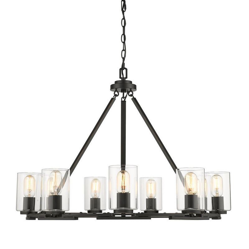 Quinn Transitional Black Steel Cage 9-Light Chandelier